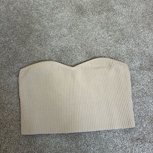 Beige Ribbed Strapless Tube Top